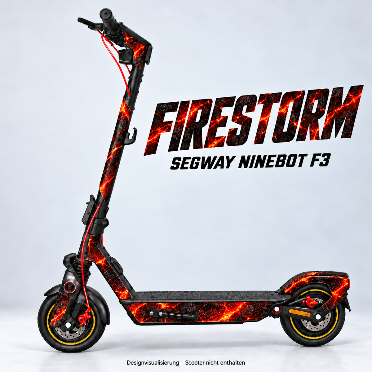 FIRESTORM – Designvisualisierung am Segway Ninebot F3. Scooter nicht enthalten.