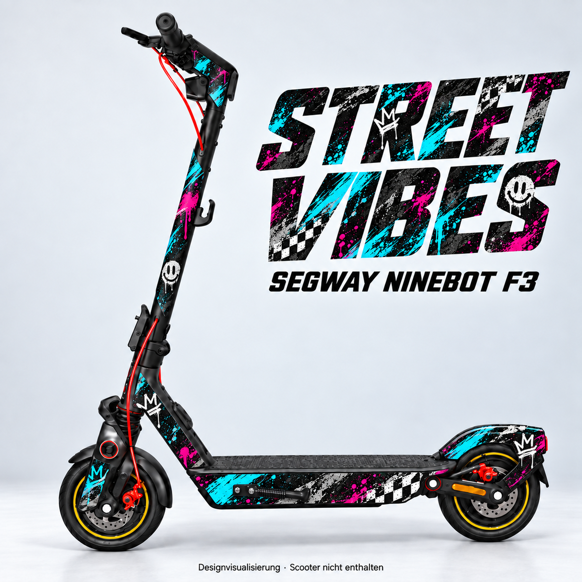 STREET VIBES – Designvisualisierung am Segway Ninebot F3. Scooter nicht enthalten.