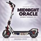 MIDNIGHT ORACLE am vollständigen Ninebot F3 – Eule und Federflächen in Pflaume, Elfenbein und Salbei; Felgen separat erhältlich.