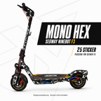 MONO HEX Skin-Design in Schwarz, Weiß und Grau für den Segway Ninebot F3 – 25 Sticker; digitale Designvisualisierung, Scooter nicht enthalten
