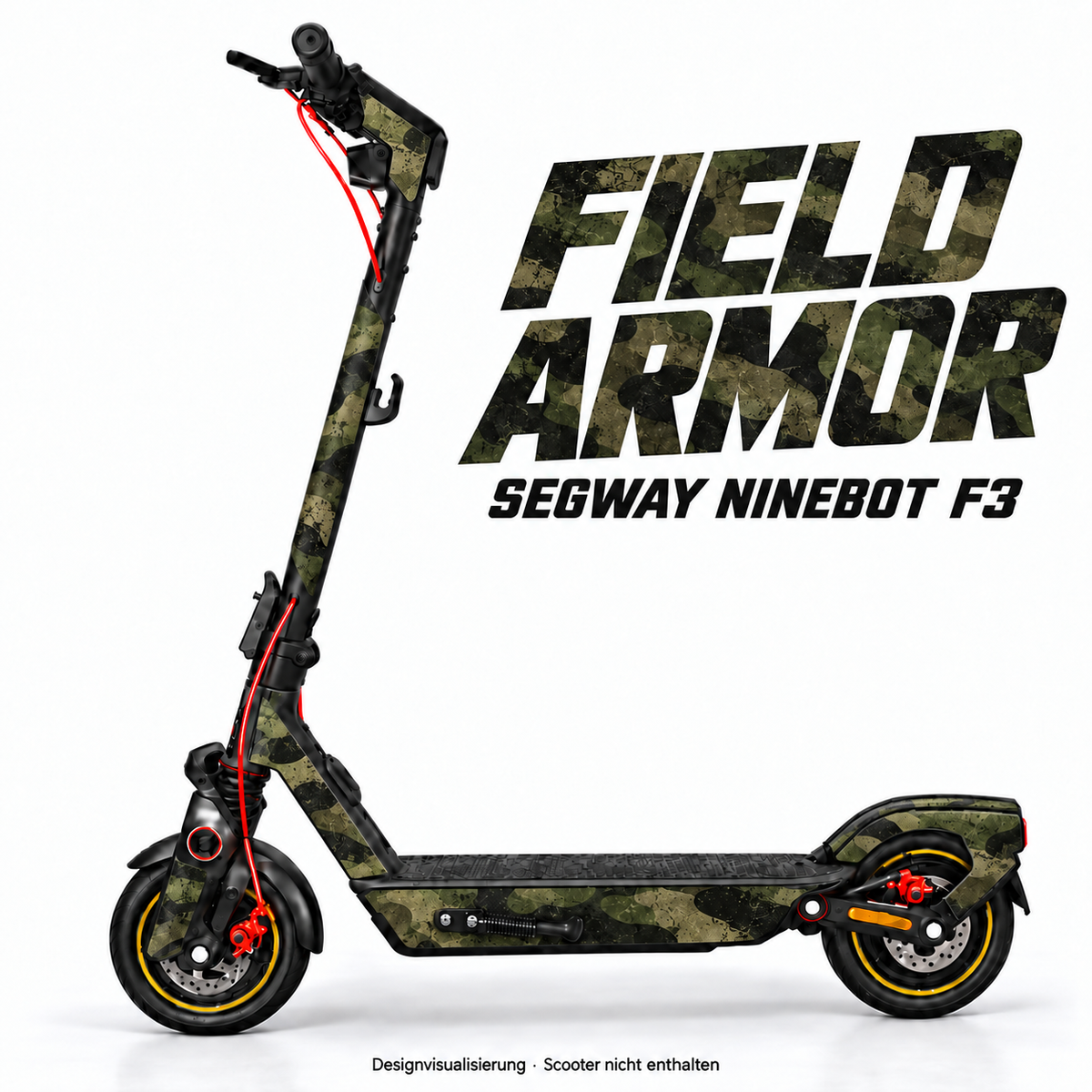 FIELD ARMOR – Designvisualisierung am Segway Ninebot F3. Scooter nicht enthalten.