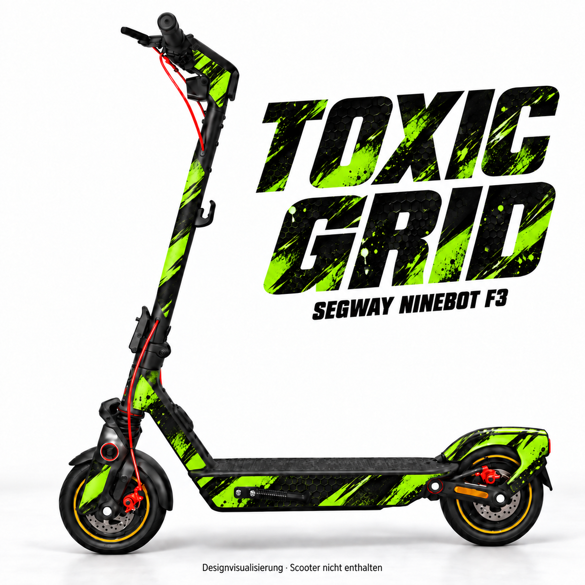 TOXIC GRID – Designvisualisierung am Segway Ninebot F3. Scooter nicht enthalten.
