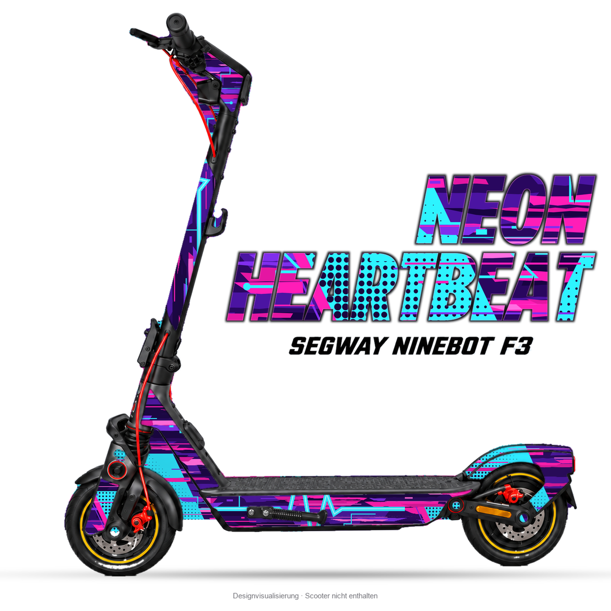 NEON HEARTBEAT – Designvisualisierung am Segway Ninebot F3. Scooter nicht enthalten.