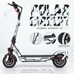 Polar Circuit für Ninebot F3 – weißer technischer Skin mit Graphit, Cyan und Flieder. Felgenaufkleber separat, nicht im Skin enthalten.