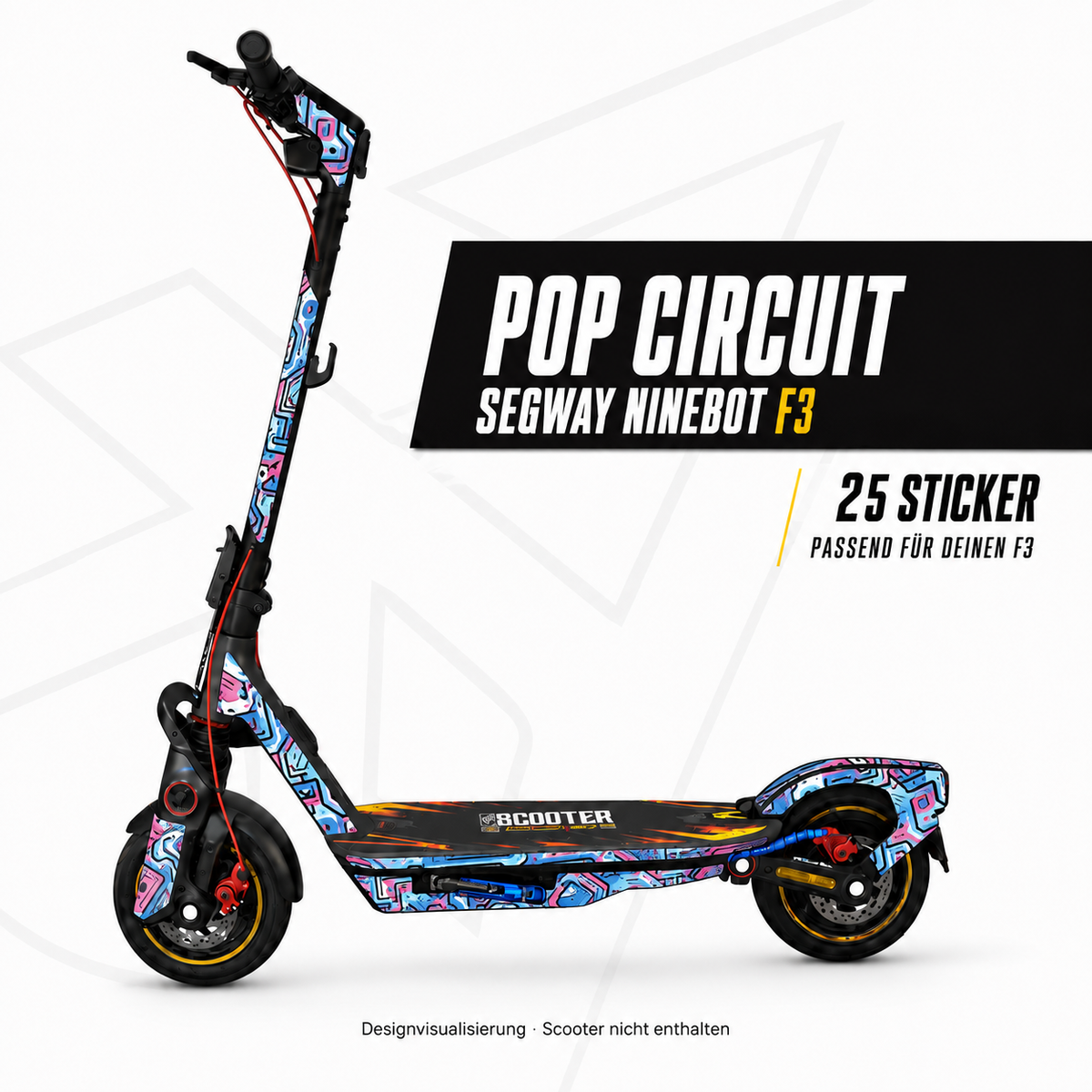 POP CIRCUIT für Segway Ninebot F3 – 25 Sticker mit pink-blauem Linienmuster; Designvisualisierung, Scooter nicht enthalten