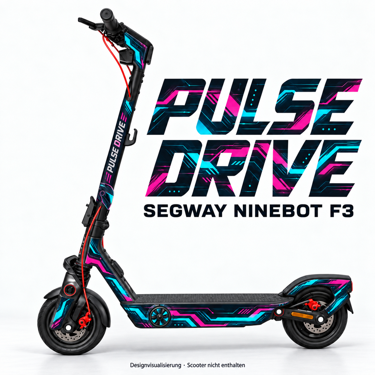 SEGWAY NINEBOT F3 SKIN | PULSE DRIVE – Designvisualisierung am passenden Scooter. Scooter nicht enthalten.