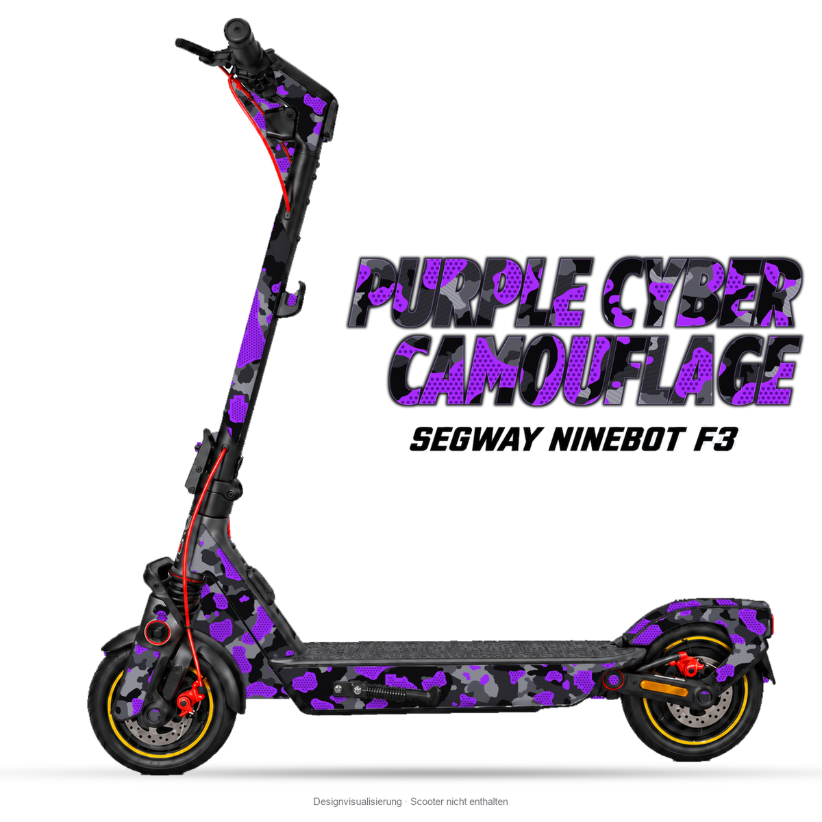 PURPLE CYBER CAMOUFLAGE – Designvisualisierung am Segway Ninebot F3. Scooter nicht enthalten.