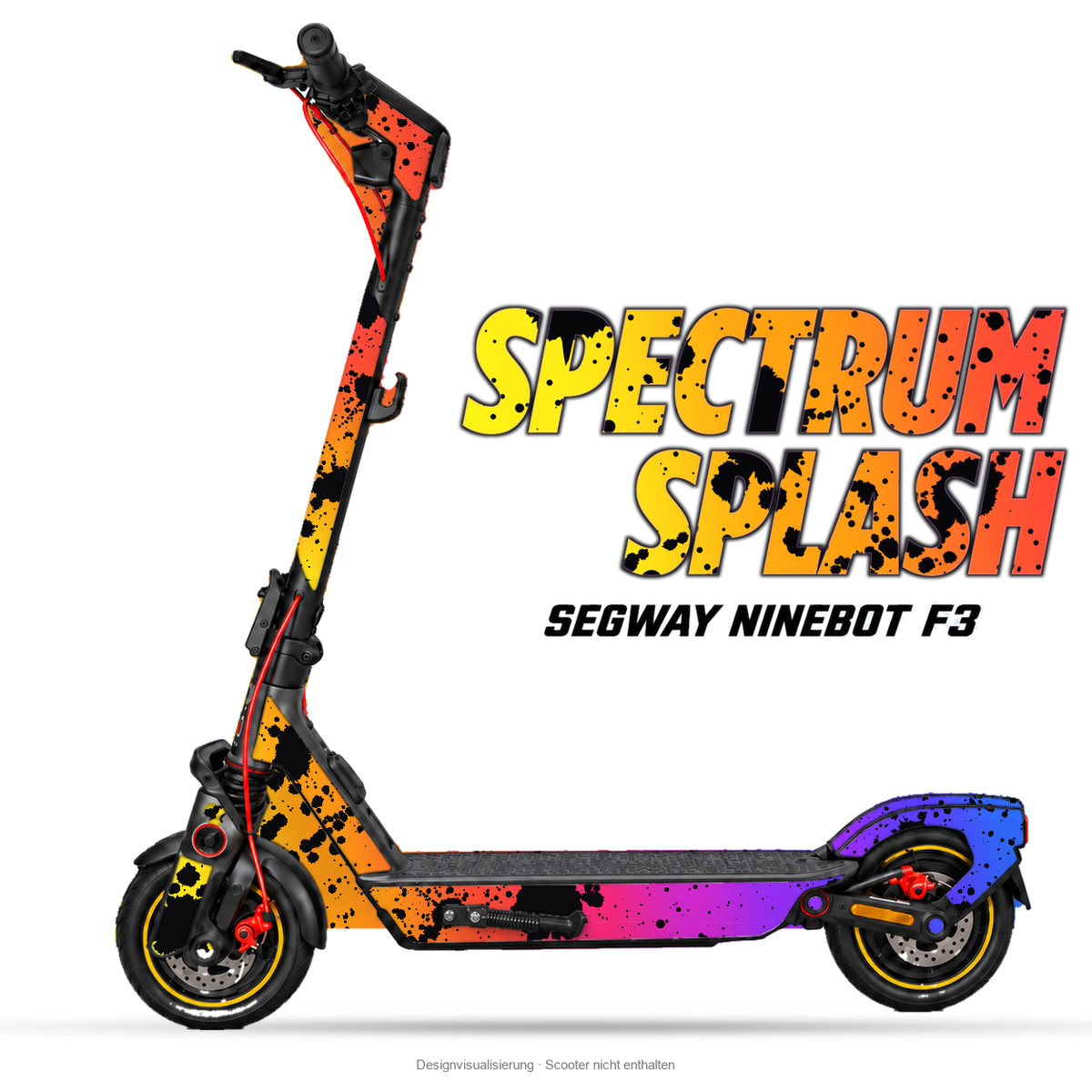 SPECTRUM SPLASH – Designvisualisierung am Segway Ninebot F3. Scooter nicht enthalten.
