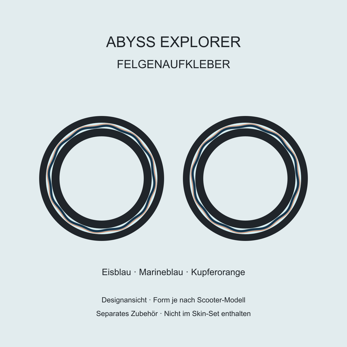 Abyss Explorer Felgenaufkleber – Eisblau, Marineblau und Kupferorange; separates Zubehör