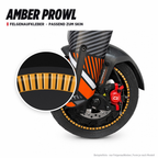 AMBER PROWL Felgenaufkleber passend zum Skin: Ring aus dem Skin-Motiv auf Beispielrad, Lupe mit Musteransicht. Nur Felgenaufkleber, Form je nach Modell.
