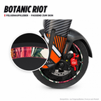 BOTANIC RIOT Felgenaufkleber passend zum Skin: Ring aus dem Skin-Motiv auf Beispielrad, Lupe mit Musteransicht. Nur Felgenaufkleber, Form je nach Modell.