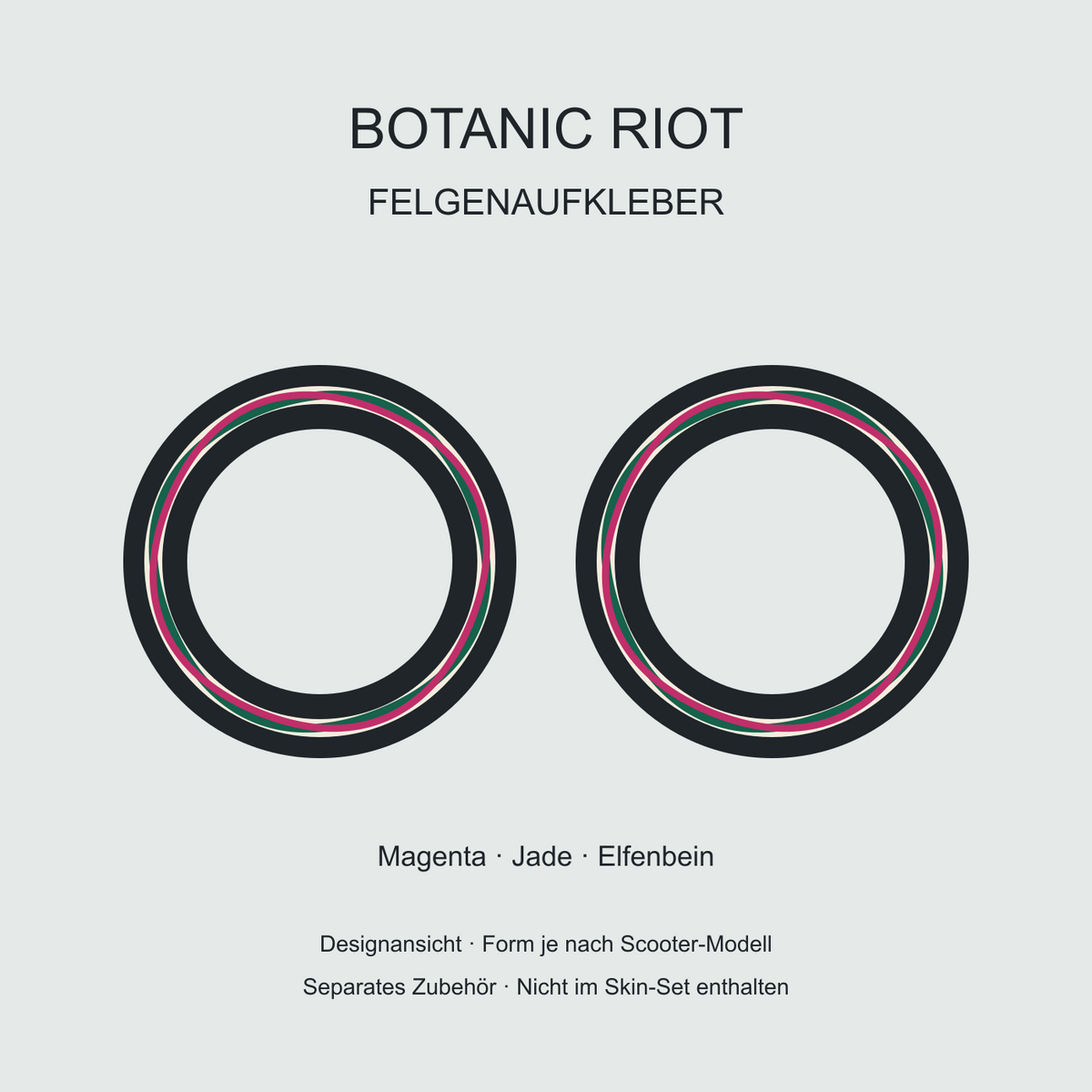 Botanic Riot Felgenaufkleber – fließende Bänder in Magenta und Jade auf Elfenbein, separates Zubehör