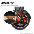 DESERT FOX Felgenaufkleber passend zum Skin: Ring aus dem Skin-Motiv auf Beispielrad, Lupe mit Musteransicht. Nur Felgenaufkleber, Form je nach Modell.