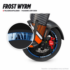 FROST WYRM Felgenaufkleber passend zum Skin: Ring aus dem Skin-Motiv auf Beispielrad, Lupe mit Musteransicht. Nur Felgenaufkleber, Form je nach Modell.