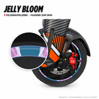 JELLY BLOOM Felgenaufkleber passend zum Skin: Ring aus dem Skin-Motiv auf Beispielrad, Lupe mit Musteransicht. Nur Felgenaufkleber, Form je nach Modell.