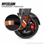 MYCELIUM Felgenaufkleber passend zum Skin: Ring aus dem Skin-Motiv auf Beispielrad, Lupe mit Musteransicht. Nur Felgenaufkleber, Form je nach Modell.