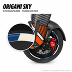 ORIGAMI SKY Felgenaufkleber passend zum Skin: Ring aus dem Skin-Motiv auf Beispielrad, Lupe mit Musteransicht. Nur Felgenaufkleber, Form je nach Modell.