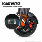 ROBOT RECESS Felgenaufkleber passend zum Skin: Ring aus dem Skin-Motiv auf Beispielrad, Lupe mit Musteransicht. Nur Felgenaufkleber, Form je nach Modell.