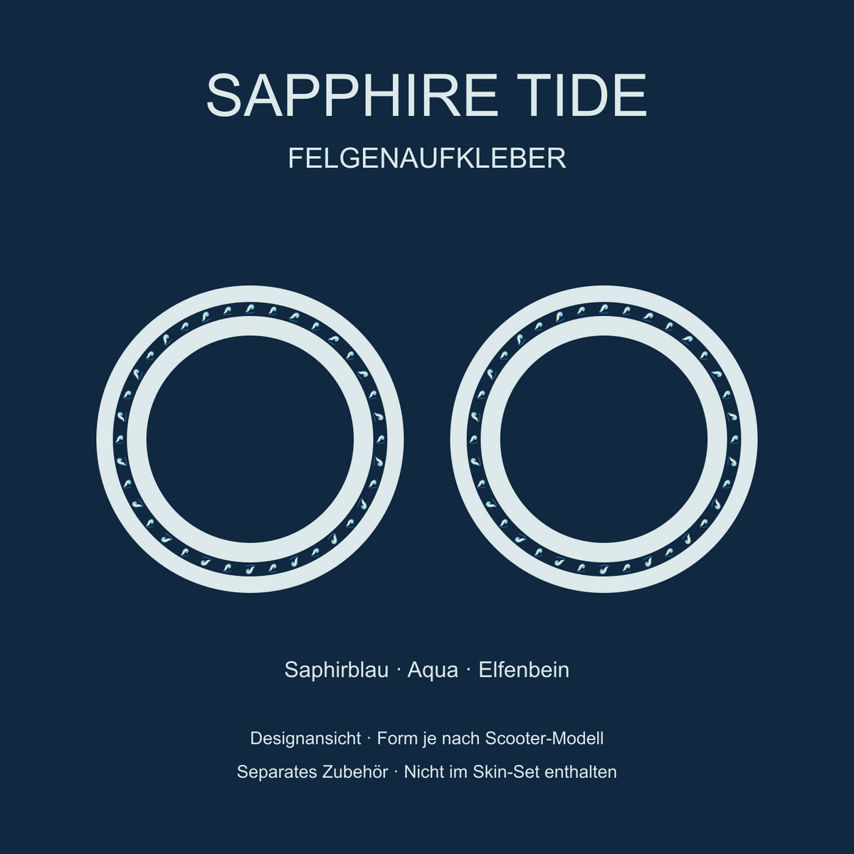 Sapphire Tide Felgenaufkleber – blaue Bögen mit kleinen hellen Wellen; separates Zubehör