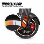 UMBRELLA POP Felgenaufkleber passend zum Skin: Ring aus dem Skin-Motiv auf Beispielrad, Lupe mit Musteransicht. Nur Felgenaufkleber, Form je nach Modell.