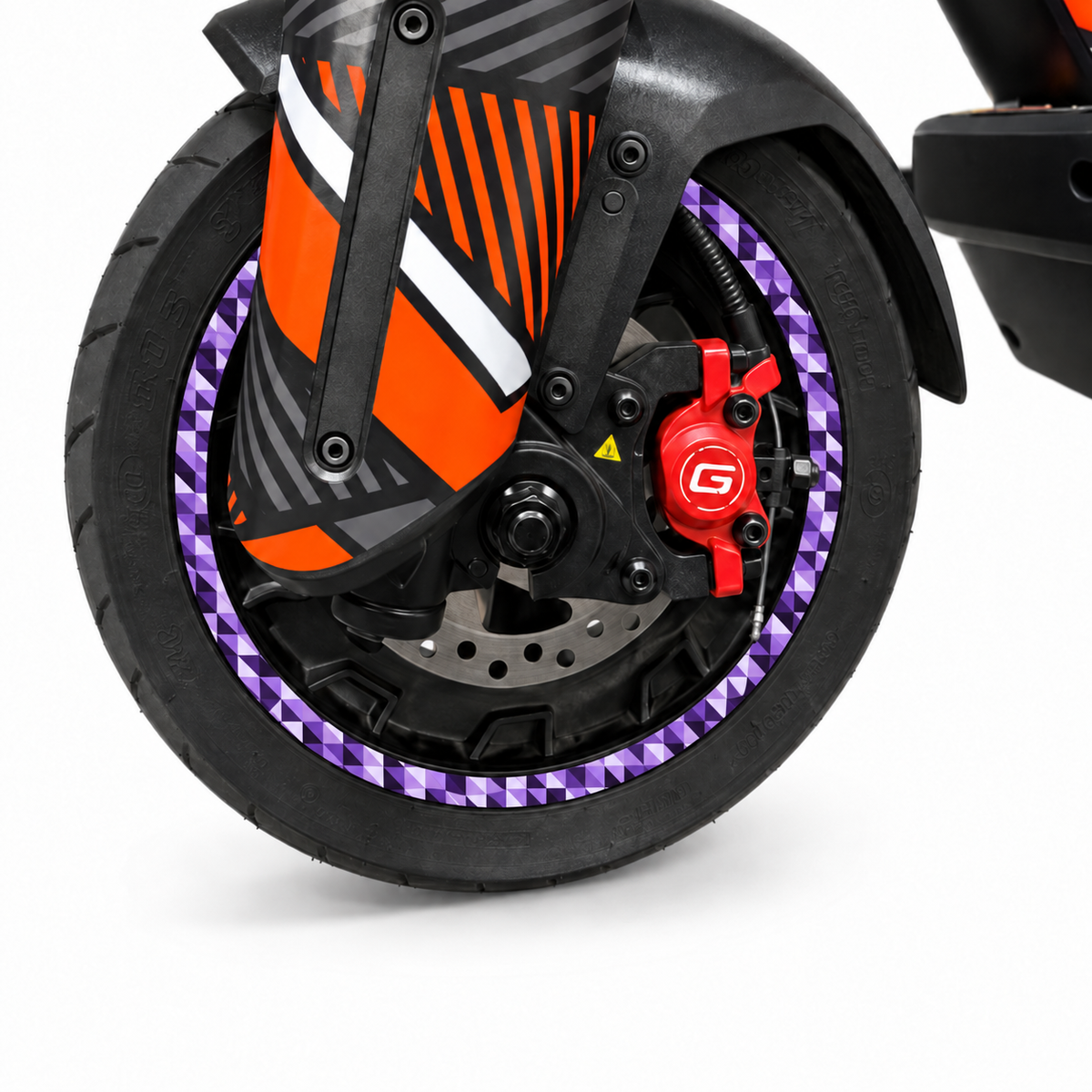 Violet Prism Felgenaufkleber – digitale Designvorschau auf Beispielfelge; gedruckte Farben, Scooter nicht enthalten