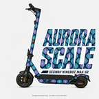 AURORA SCALE Skin für Segway Ninebot MAX G2: türkis-blaue und lavendelfarbene Schuppenornamente auf Marineblau – digitale Designvisualisierung, Scooter nicht enthalten