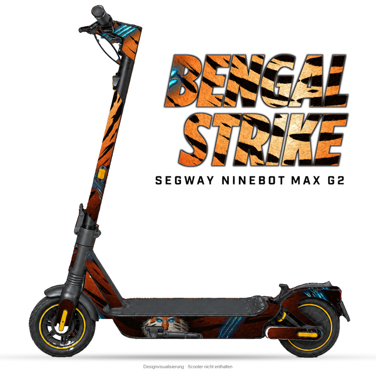 BENGAL STRIKE – Designvisualisierung am Segway Ninebot MAX G2. Scooter nicht enthalten.