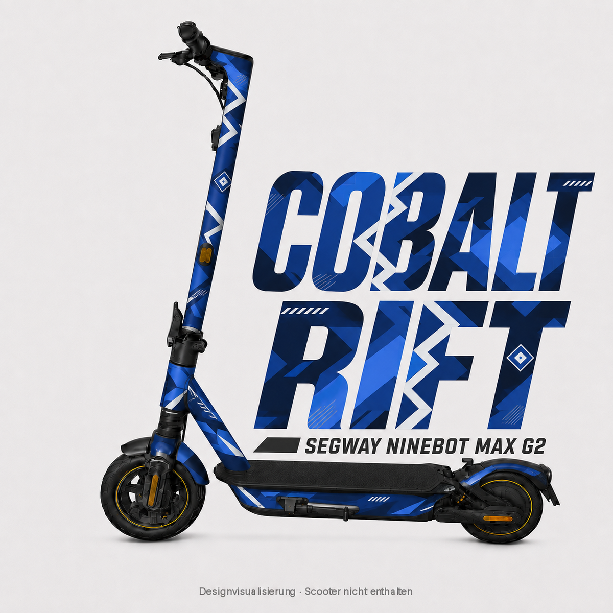 COBALT RIFT Skin für Segway Ninebot MAX G2 in Kobaltblau und Marineblau mit hellen Zickzacklinien – digitale Designvisualisierung, Scooter nicht enthalten