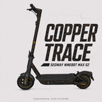 COPPER TRACE Skin in Anthrazit mit kupferfarbenen Leiterbahnen für Segway Ninebot MAX G2 – digitale Designvisualisierung; Scooter und Trittmatte nicht enthalten