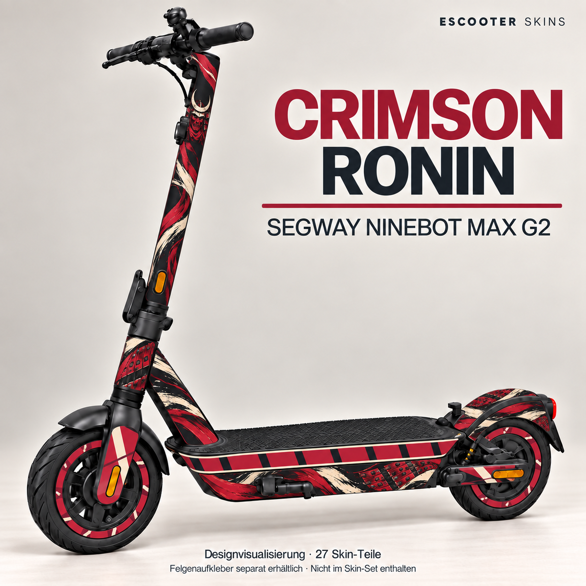 CRIMSON RONIN am vollständigen Segway Ninebot MAX G2 – passende Felgenaufkleber separat erhältlich