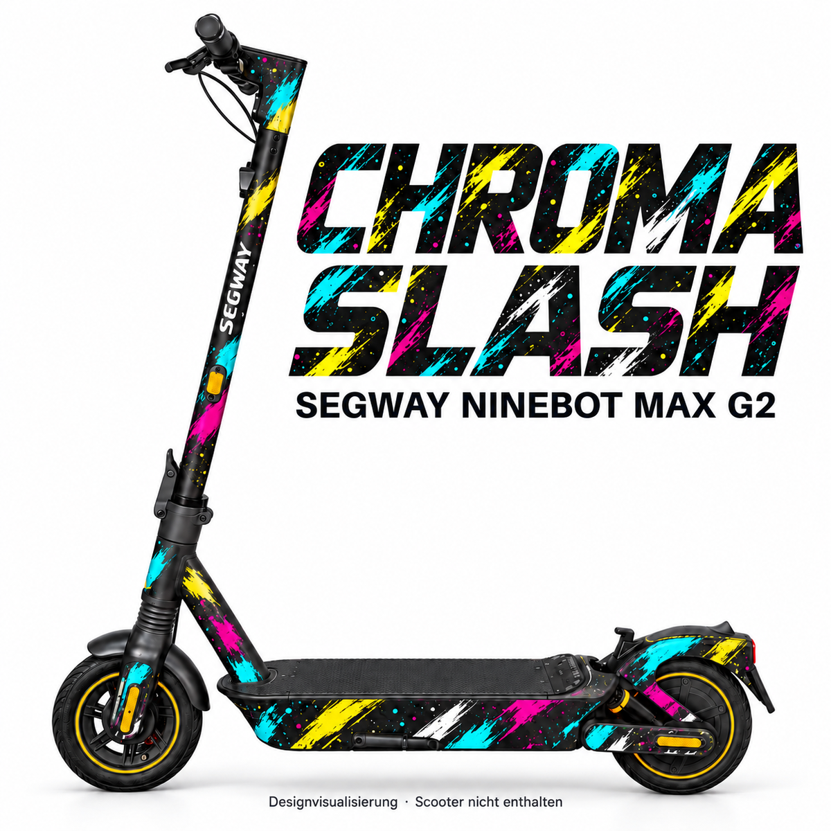 SEGWAY NINEBOT G2 MAX SKIN | CHROMA SLASH – Designvisualisierung am passenden Scooter. Scooter nicht enthalten.
