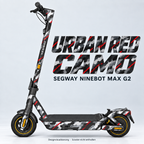 SEGWAY NINEBOT G2 MAX SKIN | URBAN RED CAMO – Designvisualisierung am passenden Scooter. Scooter nicht enthalten.