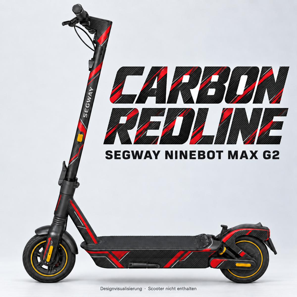 SEGWAY NINEBOT G2 MAX SKIN | CARBON REDLINE – Designvisualisierung am passenden Scooter. Scooter nicht enthalten.