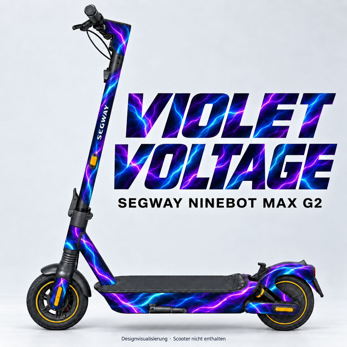 SEGWAY NINEBOT G2 MAX SKIN | VIOLET VOLTAGE – Designvisualisierung am passenden Scooter. Scooter nicht enthalten.