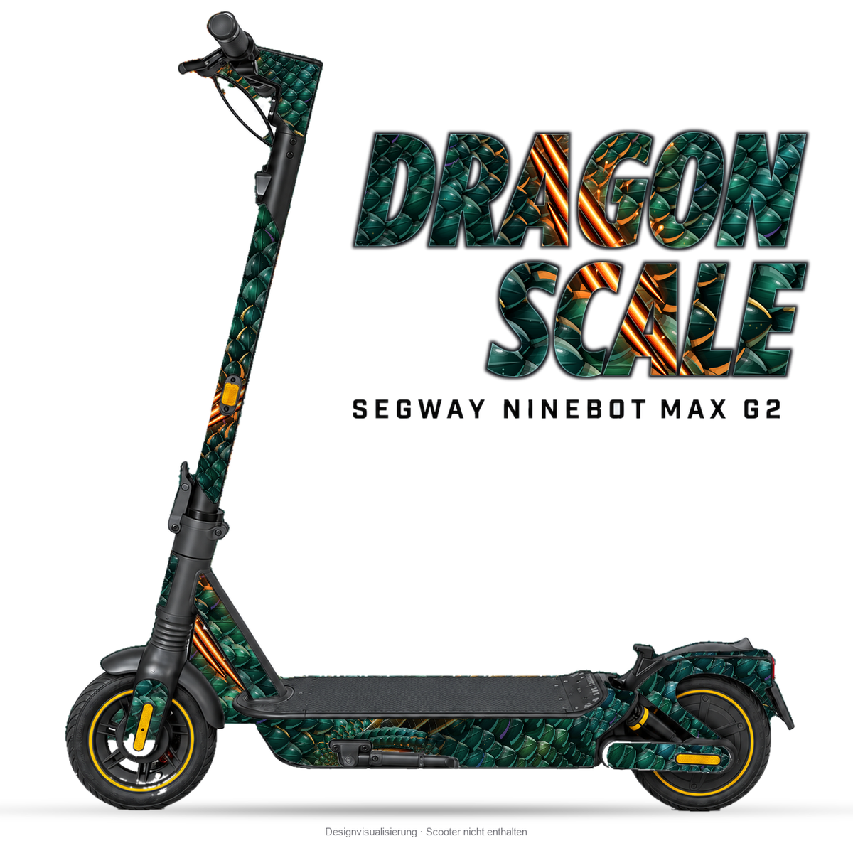 DRAGON SCALE – Designvisualisierung am Segway Ninebot MAX G2. Scooter nicht enthalten.