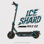 ICE SHARD Skin in Cyan, Eisweiß und Graphit für Segway Ninebot MAX G2 – digitale Designvisualisierung; Scooter und originale Trittmatte nicht enthalten