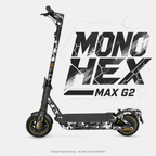 MONO HEX Skin für den Segway Ninebot MAX G2 in Schwarz, Weiß und Grau mit großem individuellem Schriftzug – digitale Designvisualisierung; Scooter und Trittmatte nicht enthalten