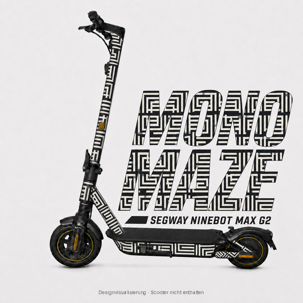 MONO MAZE Skin für Segway Ninebot MAX G2: elfenbeinfarbene Labyrinthlinien auf Anthrazit – digitale Designvisualisierung, Scooter nicht enthalten