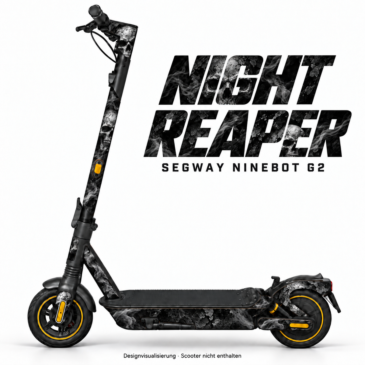 NIGHT REAPER – Designvisualisierung am Segway Ninebot MAX G2. Scooter nicht enthalten.