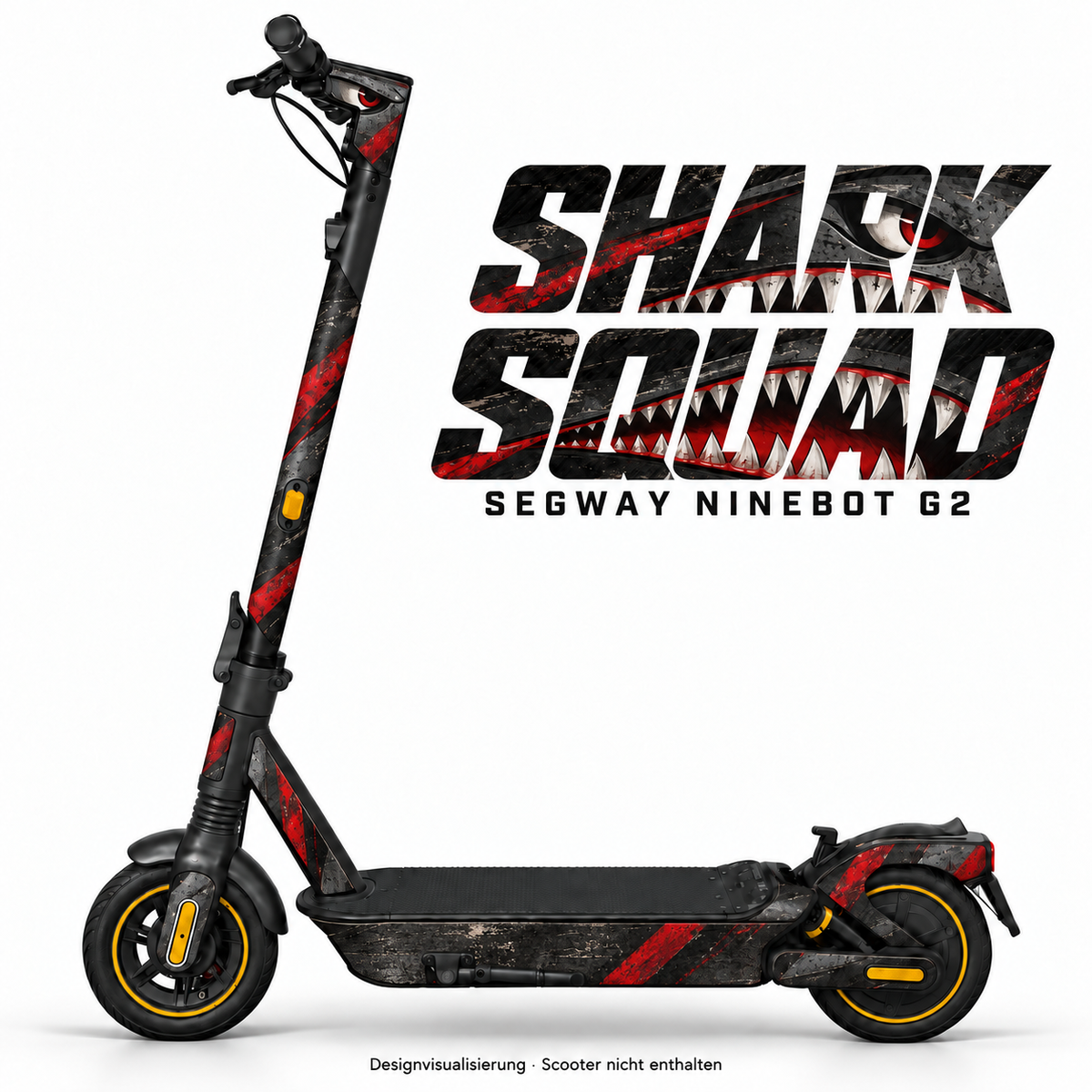 SHARK SQUAD – Designvisualisierung am Segway Ninebot MAX G2. Scooter nicht enthalten.