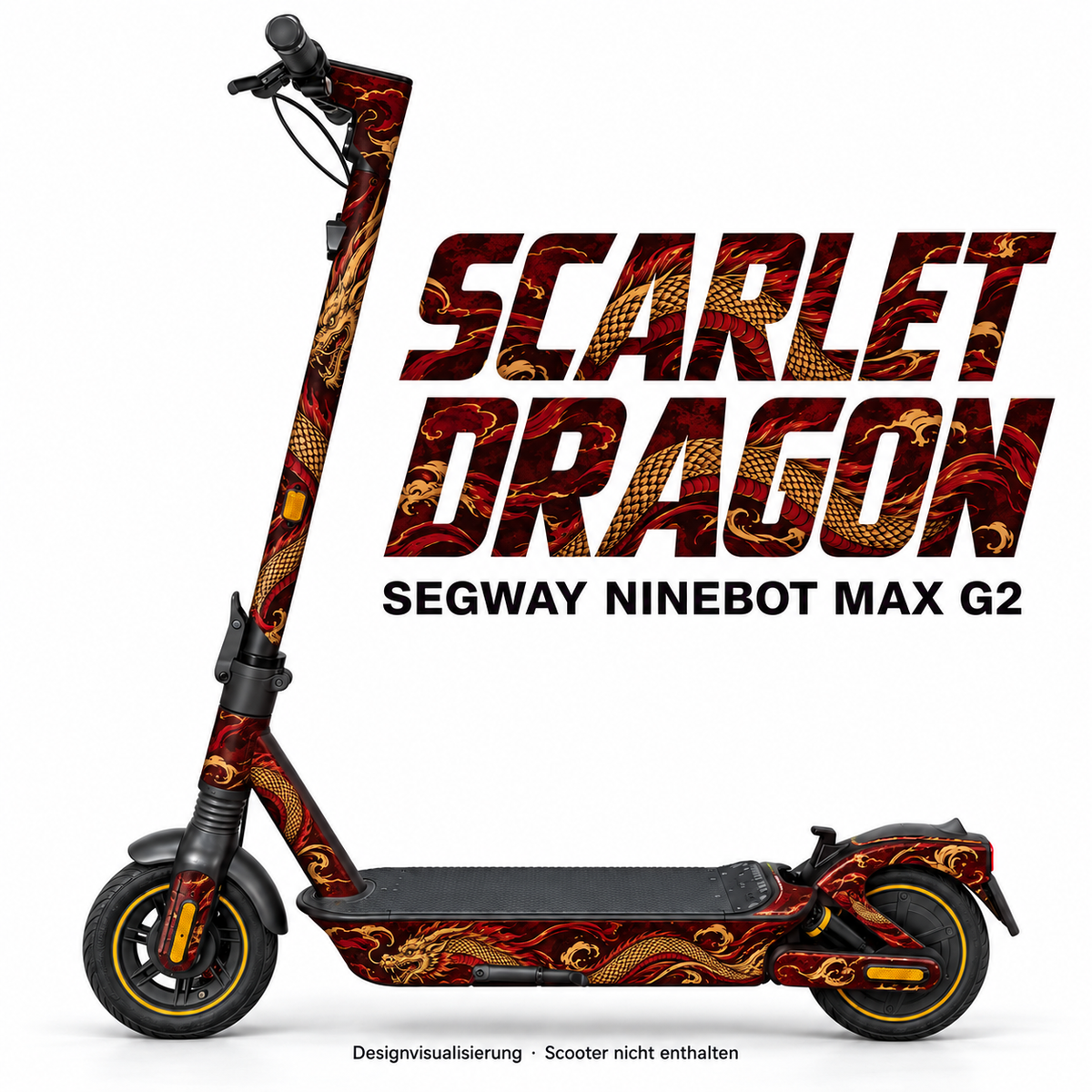 SEGWAY NINEBOT G2 MAX SKIN | SCARLET DRAGON – Designvisualisierung am passenden Scooter. Scooter nicht enthalten.