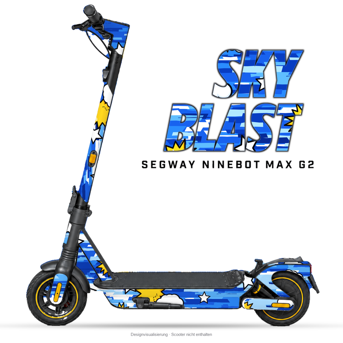 SKY BLAST – Designvisualisierung am Segway Ninebot MAX G2. Scooter nicht enthalten.