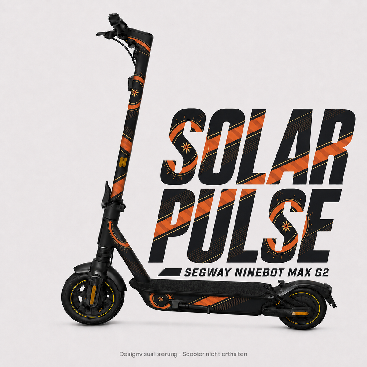 SOLAR PULSE Skin für Segway Ninebot MAX G2 in Anthrazit, Orange und Sand – digitale Designvisualisierung, Scooter nicht enthalten