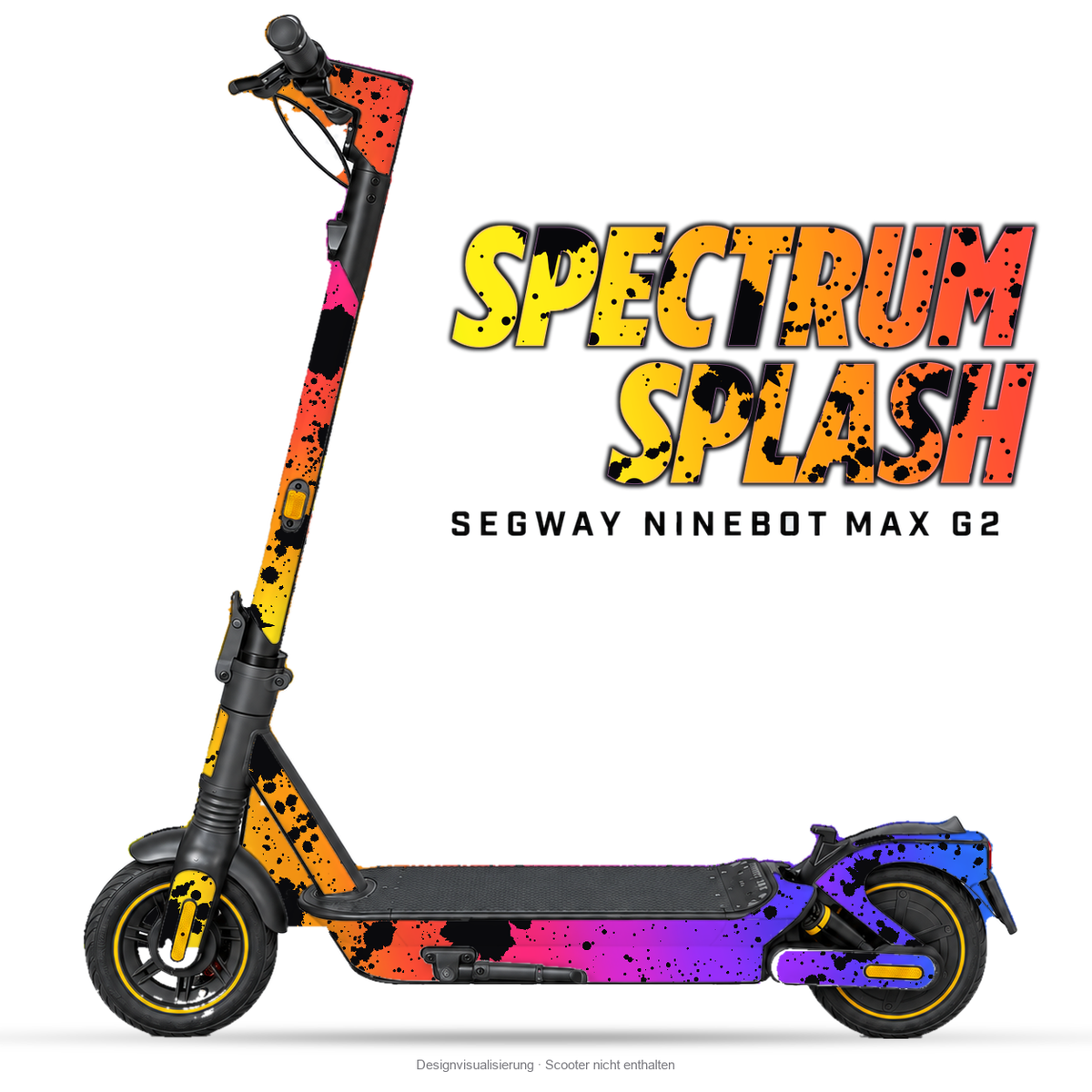 SPECTRUM SPLASH – Designvisualisierung am Segway Ninebot MAX G2. Scooter nicht enthalten.