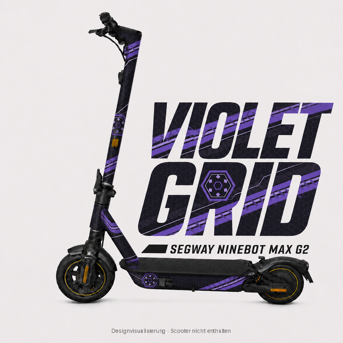VIOLET GRID Skin für Segway Ninebot MAX G2 mit violetten Bändern und Hexagonraster – digitale Designvisualisierung, Scooter nicht enthalten