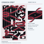 CRIMSON ORBIT MAX G3 – Übersicht der 25 Skin-Originalformen mit drei Aussparungen und Motivdetail in Karminrot, Creme und Schwarz. Originale Trittmatte bleibt erhalten.