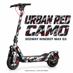 SEGWAY NINEBOT G3 SKIN | URBAN RED CAMO – Designvisualisierung am passenden Scooter. Scooter nicht enthalten.