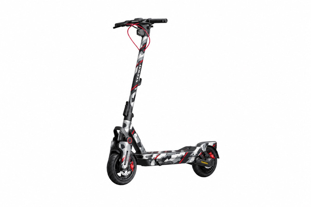 Urban Red Camo – Designvisualisierung des montierten Skins am Segway Ninebot MAX G3. Scooter nicht enthalten.