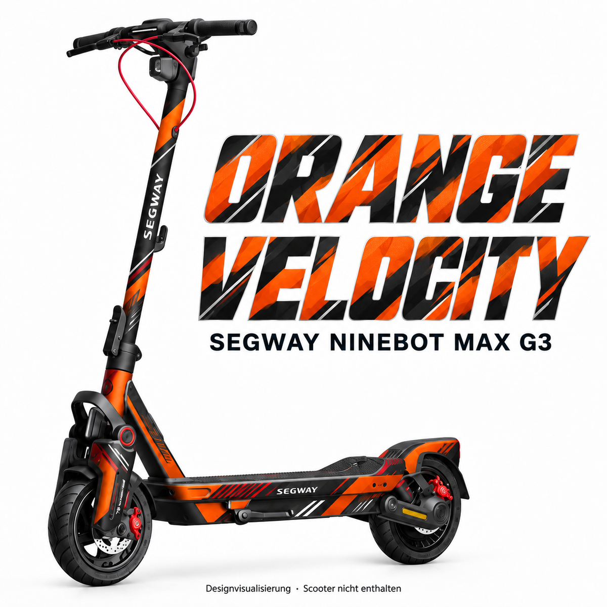 SEGWAY NINEBOT G3 SKIN | ORANGE VELOCITY – Designvisualisierung am passenden Scooter. Scooter nicht enthalten.
