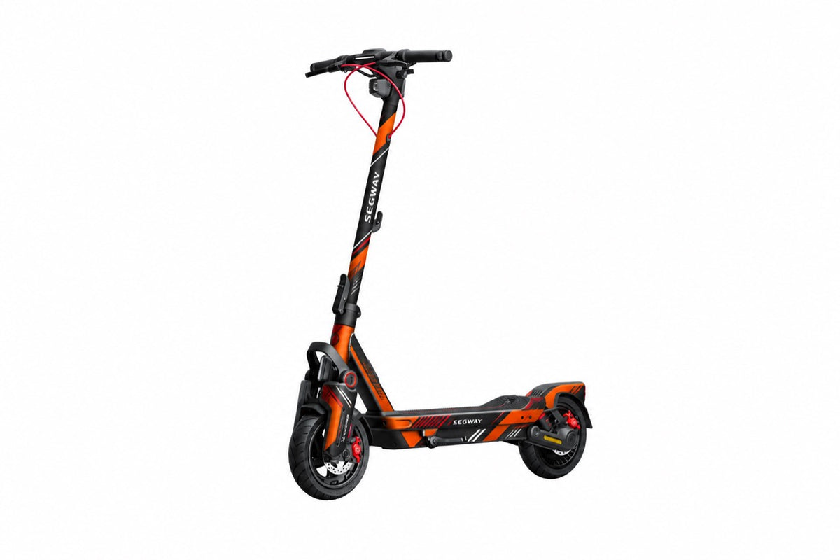Orange Velocity – Designvisualisierung des montierten Skins am Segway Ninebot MAX G3. Scooter nicht enthalten.